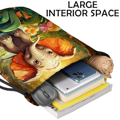 Drawstring Backpack Draw String Bag Waterproof for Sports Gym Beach Travel Cute Aesthetic Sackpack Men Women (13"×17")-Elephant - color: S-7-elephant