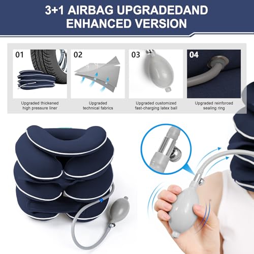 Cervical Neck Traction Device for Home Use, Inflatable Neck Stretcher for Instant Neck Pain Relief, Adjustable Neck Support Brace, Neck Decompression, Neck Extender - color: Blue