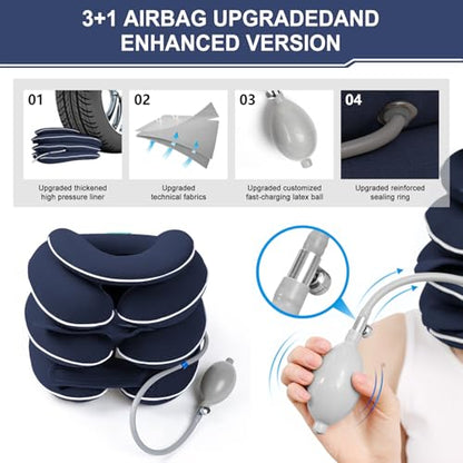 Cervical Neck Traction Device for Home Use, Inflatable Neck Stretcher for Instant Neck Pain Relief, Adjustable Neck Support Brace, Neck Decompression, Neck Extender - color: Blue