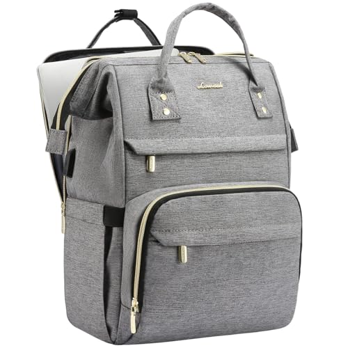 LOVEVOOK Laptop Backpack for Women, 15.6 Inch Travel Backpack with Laptop Compartment, Water Resistant Work Backpack for Teacher Nurse Doctor, Anti-theft Computer Bag with Charger, Grey - color: Austere Grey, size: 15.6 inch-Separate Laptop Compartment