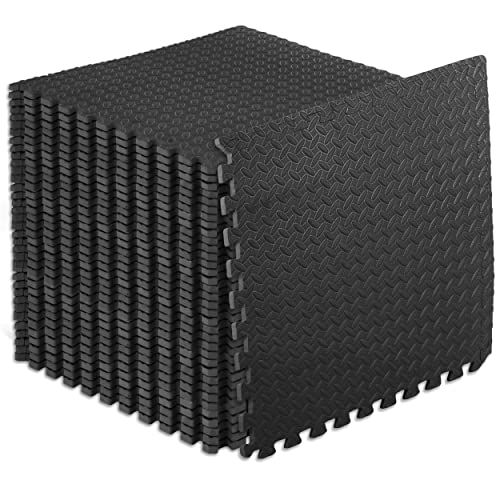 ProsourceFit Exercise Puzzle Mat ½-inch, EVA Interlocking Foam Floor Tiles for Home Gym, Workout Equipment, Kids Play Areas, Black, 144 SQ FT - 36 Tiles - color: Black, size: 36 Pack (144 SQ FT)