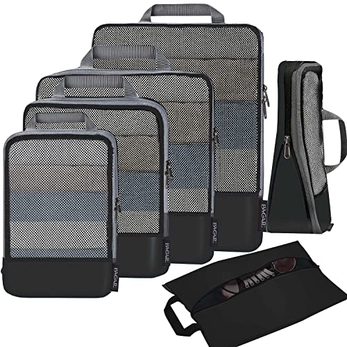 BAGAIL 4 Set/6 Set/8 Set Compression Packing Cubes Travel Accessories Expandable Packing Organizers (Half Mesh, 6-Black) - color: 6-Black, style: Half Mesh