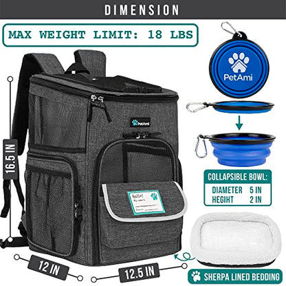 PetAmi Dog Backpack Carrier, Airline Approved 4-Way Entry Cat Backpack Carrier, Ventilated Mesh, Collapsible Pet Carrier for Small Puppy, Kitten, Hiking, Travel Car, Vet, up to 18 lbs, Charcoal Gray - color: Charcoal