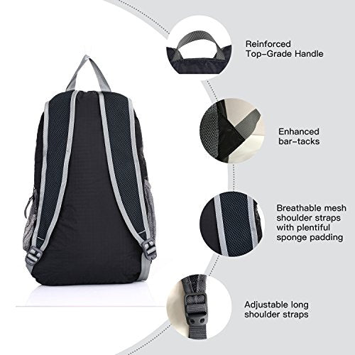 Outlander Packable Handy Lightweight Travel Hiking Backpack Daypack-Black-L - color: Black, size: 33L
