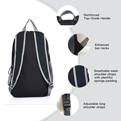 Outlander Packable Handy Lightweight Travel Hiking Backpack Daypack-Black-L - color: Black, size: 33L