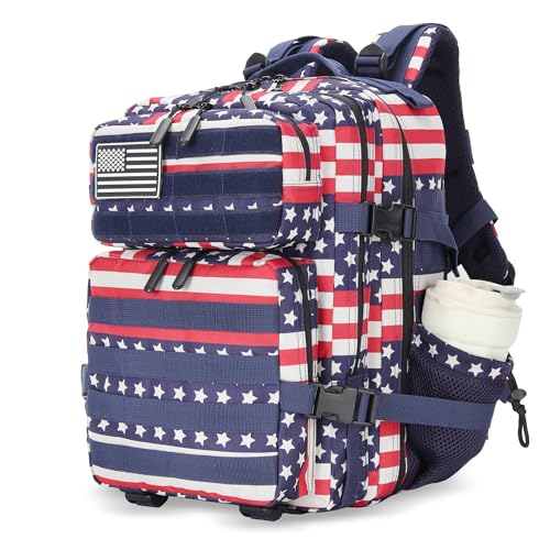 Lovelinks21 25L Tactical Military Backpack Small Travel Backpack for Men and Women Assault Pack Bug Out Bag Molle Daypack Gym Backpack with Bottle Holder (Flag) - color: Flag Print