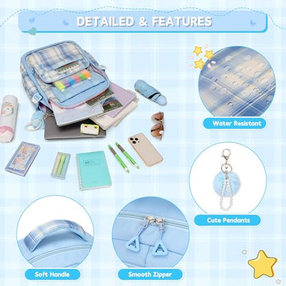 MUSEVOS Girls Backpack with Lunch Bag, Kindergarten Elementary Middle School Backpack, Large Capacity Kids Bookbag 3 Pcs Set (blue) - color: A-blue-3pcs Set