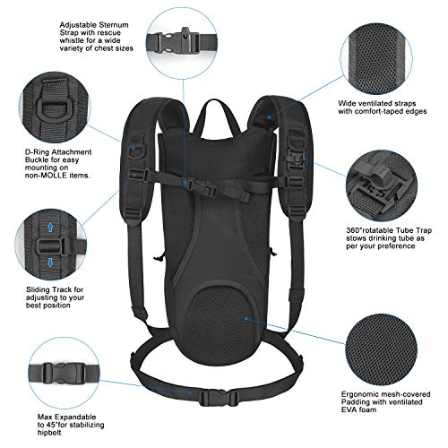 Unigear Tactical Hydration Backpack with 3L Water Bladder, Molle Backpack - color: Black