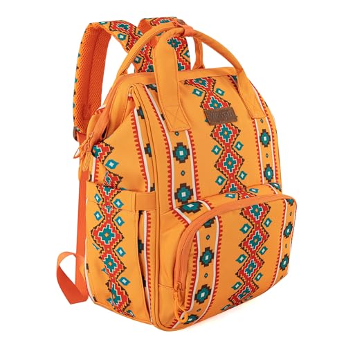 Wrangler Aztec Backpack Organized Daypack Travel Baby Bag with Stroller Strap and Side Bottle Pockets WG2204-9110MST - color: Angel Orange
