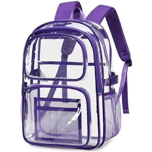 abshoo Large Heavy Duty Clear Backpack For School Bookbag Transparent Multi Pocket Backpacks for Girls (Dark Purple) - color: Dark Purple