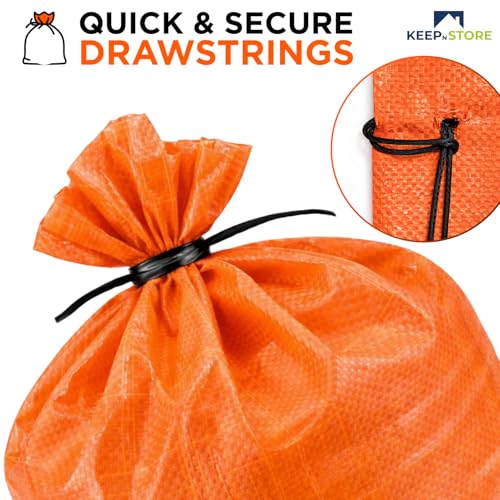 Heavy Duty Sand Bags Pack of 12, Bright Orange Empty Sandbags with Built-In Ties, Woven Polypropylene UV Protection 1600 Hours, Fillable Bags for Flood Control, Weight, 10x14 inches, 15 Pounds Volume - size: 10"W x 14"L, style: Pack of 12