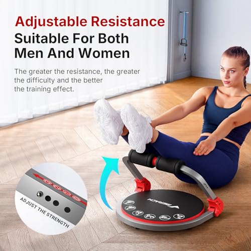 MERACH Ab Machine, Sit Up Exercise Equipment with 3 Adjustable Resistance Levels, Automatic Rebound Ab Crunch Machine for Core Workout, Ab Workout Equipment for Stomach - style: Round(Red)