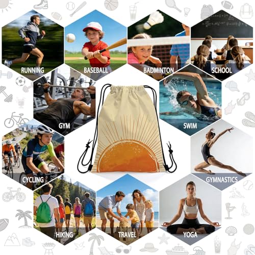 Sunshine Drawstring Backpack with Dual-Sided Print, Adjustable Cord & Inner Zipper Pocket - Reusable Gym Beach Drawstring Bag for Men Women