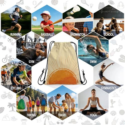 Sunshine Drawstring Backpack with Dual-Sided Print, Adjustable Cord & Inner Zipper Pocket - Reusable Gym Beach Drawstring Bag for Men Women