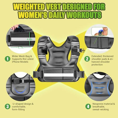 Adjustable Weighted Vest for Women, 6-12lb U-Shaped Weight Vest with 6 Iron Sand Bags & Adjustable Buckle Straps, Rucking Vest with Plus Pockets for Running, Walking and Strength Training - color: Gray