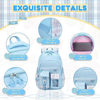 PIG PIG GIRL Girls Backpack, Lightweight Kids Backpack Kawaii School Backpacks Bookbag for Primary Elementary School,Age 6-14 years,Blue(Luggage Strap Ver) - color: 1pc-blue(luggage Strap Ver)