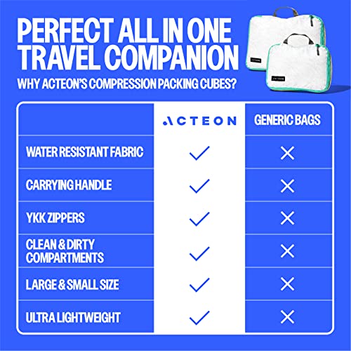 Acteon Compression Packing Cubes - 2 Pack Clean Dirty Separate Zipper - Lightweight Travel Packing Cubes for Luggage - Suitcase Organizer Travel Cubes - Large Small Laundry for Clothes Shoes Makeup - color: Waypoint