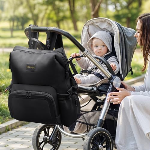 miss fong Diaper Bag Backpack - Baby Diaper Bag Neoprene Bag Large Capacity Neoprene Backpack with Diaper Changing Pad Pañaleras Para Bebe Baby Backpack with 12 Pockets for Mom & Dad -Black - color: Black
