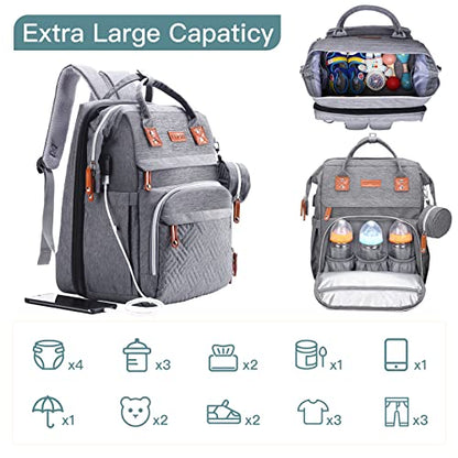 ISMGN Diaper Bag Backpack with Changing Station, Large Diaper Bag, Baby Bag, Multifunctional Diaper Bag, Gray - color: Upgrade Gray