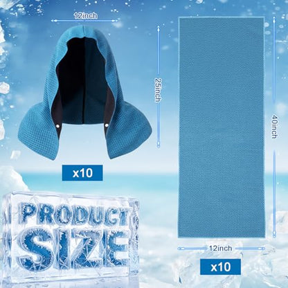 Honoson 20 Pcs12x25 Inch Cooling Hoodie Towel Bulk for Neck and Face 40x12 Inch Quick Dry Sweat Towels Instant Ice Cold Towel for Hot Weather Run Yoga Gym(Light Blue) - color: Light Blue