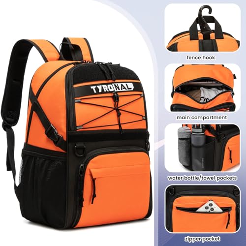Basketball Bag Backpack with Ball Holder and Shoes Compartment - color: Orange