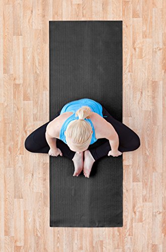 YogaAccessories 1/4" Thick High Density Deluxe Non Slip Exercise Pilates & Yoga Mat - color: Black