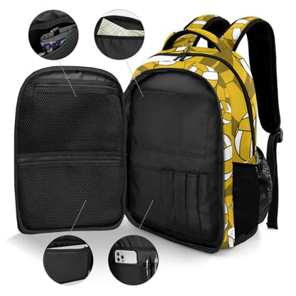 Gold Volleyball Pattern Shoulders Backpack Laptop Bag Bookbags Personalized Casual Daypack for Sports Travelling Camping - color: Gold Volleyball Pattern