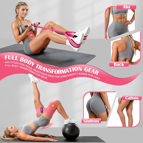 KUTIZE Pedal Resistance Band with Handle and Booty Bands Set for Women, 2 in 1 Fabric Exercise Bands for Core, Leg and Glutes, Full Body Home Gym Exercise Equipment for Yoga, Pilates, Physical Therapy