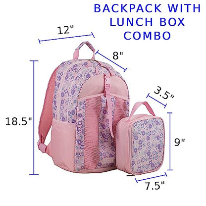 FUEL Lunch Backpack Set Teens Student Water Resistant Bookbag Bag Soft Reusable Insulated Cooler Lunch Box Thermal Travel Office Lunch Bag, Pink Flowers - color: Light Pink/Ditsy Floral Print