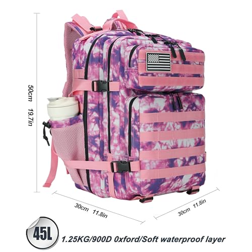 Lovelinks21 45L Tactical Assault Backpack 3 day assault pack with Molle Waterproof backpack Rucksack for Tactical Backpacks (Rose Tie-Dye) - color: Rose Tie-dye