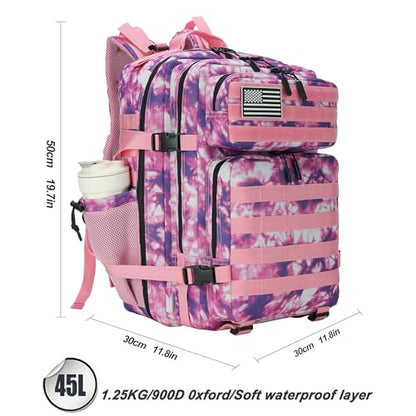 Lovelinks21 45L Tactical Assault Backpack 3 day assault pack with Molle Waterproof backpack Rucksack for Tactical Backpacks (Rose Tie-Dye) - color: Rose Tie-dye