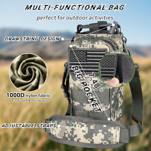 Water Bottle Holder with Strap - Tactical Insulated Water Bottle Sleeve with MOLLE System Water Bottle Cover Cross-Body Pouch for Walking Hiking Camping Gym 32oz&40oz - color: Ocean Camo