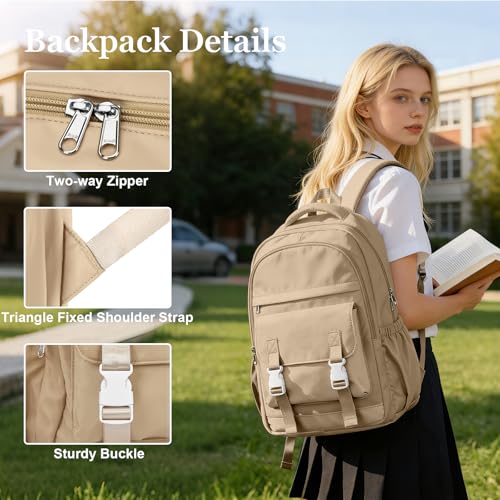 School Backpack For Women Men College Backpack With Lots Of Pockets Cute BookBag Casual Daypack Backpacks For Teens Girls Boys Waterproof(Khaki) - color: D4-khaki