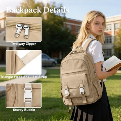 School Backpack For Women Men College Backpack With Lots Of Pockets Cute BookBag Casual Daypack Backpacks For Teens Girls Boys Waterproof(Khaki) - color: D4-khaki