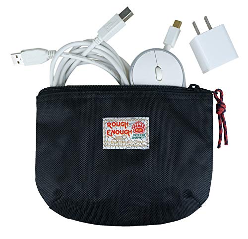 Rough Enough Small Tech Storage Pouch Travel Cable Organizer for Electronics, Cords, Chargers, Hard Drive - Everyday Carry EDC Bag for Backpack Purse, Black - color: Black