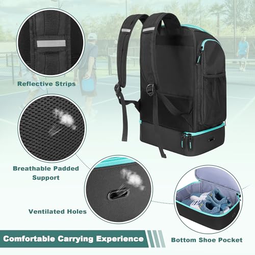 GOBUROS Pickleball Bags for Men Women, Pickleball Backpack for 4 Paddles with Shoe Compartment, Large Capacity Pickle Ball Equipment Bag, Black - color: Black