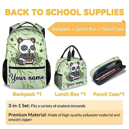 Personalized Panda Backpack with Lunch Box And Pencil Case, 16 Inch Panda Theme Bookbag with Adjustable Straps, Durable, Lightweight, Large Capacity, School Backpack for Girls Women - color: Panda1-3
