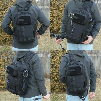 Fishing Backpack - Tackle Sling Bag- Fishing Gear Bags with Rod Holder and Fish Plier (Black) - color: Black