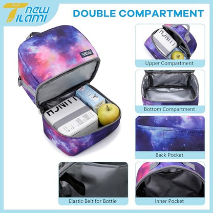 NEW TILAMI 19 Inch Rolling Backpack with Lunch Bag for Girls Boys Wheeled Laptop Backpack Durable Carry-on Bag School Travel, Purple Starry - color: Purple Starry