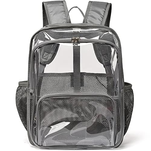 Clear Backpack, 15'' Clear Backpacks for School Heavy Duty See Through Bookbag Multi-pocket PVC Backpack for Men Women, Grey - color: Gray, size: Large-15.5in