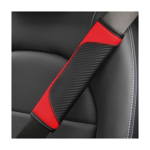 AUCELI 2PCS Car Seat Belt Cover, Carbon Fiber Seatbelt Shoulder Strap Covers, Breathable Leather Soft Harness Pad Protect Your Neck and Shoulder Compatible with Cars - color: Black/Red