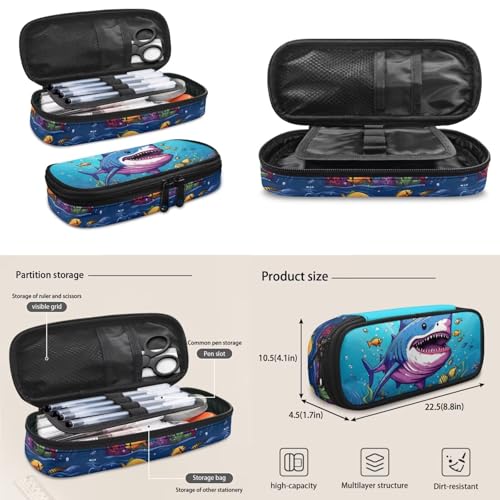 Shark Backpack for Boys Kids Backpack with Lunch Box Water Bottle Holder with Strap and Soft Pencil Case 4Pcs Set 17" Lightweight Bookbag with Large Front Pocket Sturdy Elementary School Bag - color: Cartoon Shark