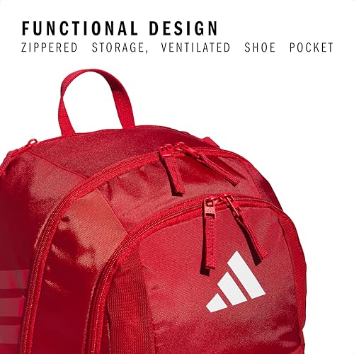 adidas Stadium 4 Soccer Backpack – Team Sports Bag with Ball Pocket, 36L - color: Power Red 2/White