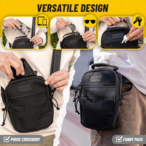 Tactical Sling Bag, EDC Sling Backpack with MOLLE, Small Military Crossbody Tactical Pack, Compact Everyday Carry Bag for Travel, Hiking, Outdoor, Water Resistant (Black) - color: Black
