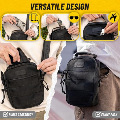 Tactical Sling Bag, EDC Sling Backpack with MOLLE, Small Military Crossbody Tactical Pack, Compact Everyday Carry Bag for Travel, Hiking, Outdoor, Water Resistant (Black) - color: Black