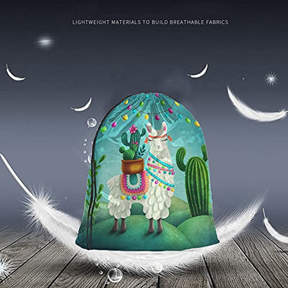 Cute Alpaca Llama Drawstring Bags Backpack Bag Cactus Summer Plant Green Succulent Colorful Art Boho Animal Sport Gym Sack Drawstring Bag String Bag Yoga Bag for Men Women - color: Multi-a82