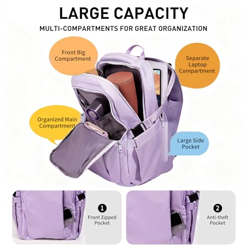 Travel Backpack for Women Men Carry on Backpack, Airline Approved Large Travel Bag Flight Approved Personal item, 15.6 Inch Laptop Backpack Casual Daypack for Weekender Business Hiking-PURPLE - color: Purple