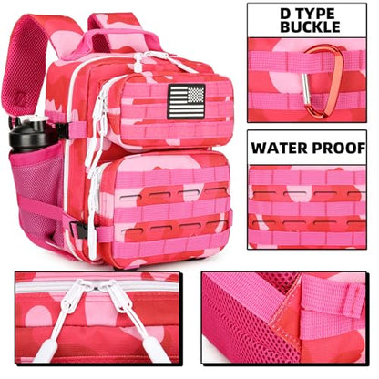 9L Mini Tactical Backpack for Men and Women Tactical Backpack Small for Hiking Small Tactical Bag Fitness Pack - color: Rose Red Cp