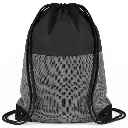 TILYMOL Drawstring Backpack Gym Bag - String Gym Bag for Men & Women, Lightweight Cinch Sports Sackpack for Beach, Travel, Yoga, Swimming, Black Gray - color: 1 Pack-black Gray