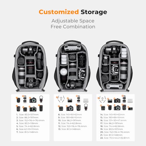 K&F CONCEPT Camera Backpack,Hardshell Photography DSLR Camera Bag with 15-15.6 Inch Laptop Compartment Waterproof Hard Shell Camera Case - color: Deep Grey
